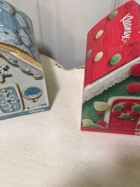 2 VTG Kleenex Home Sweets Home Christmas Tissues 70 2 ply Rare House Shaped Box